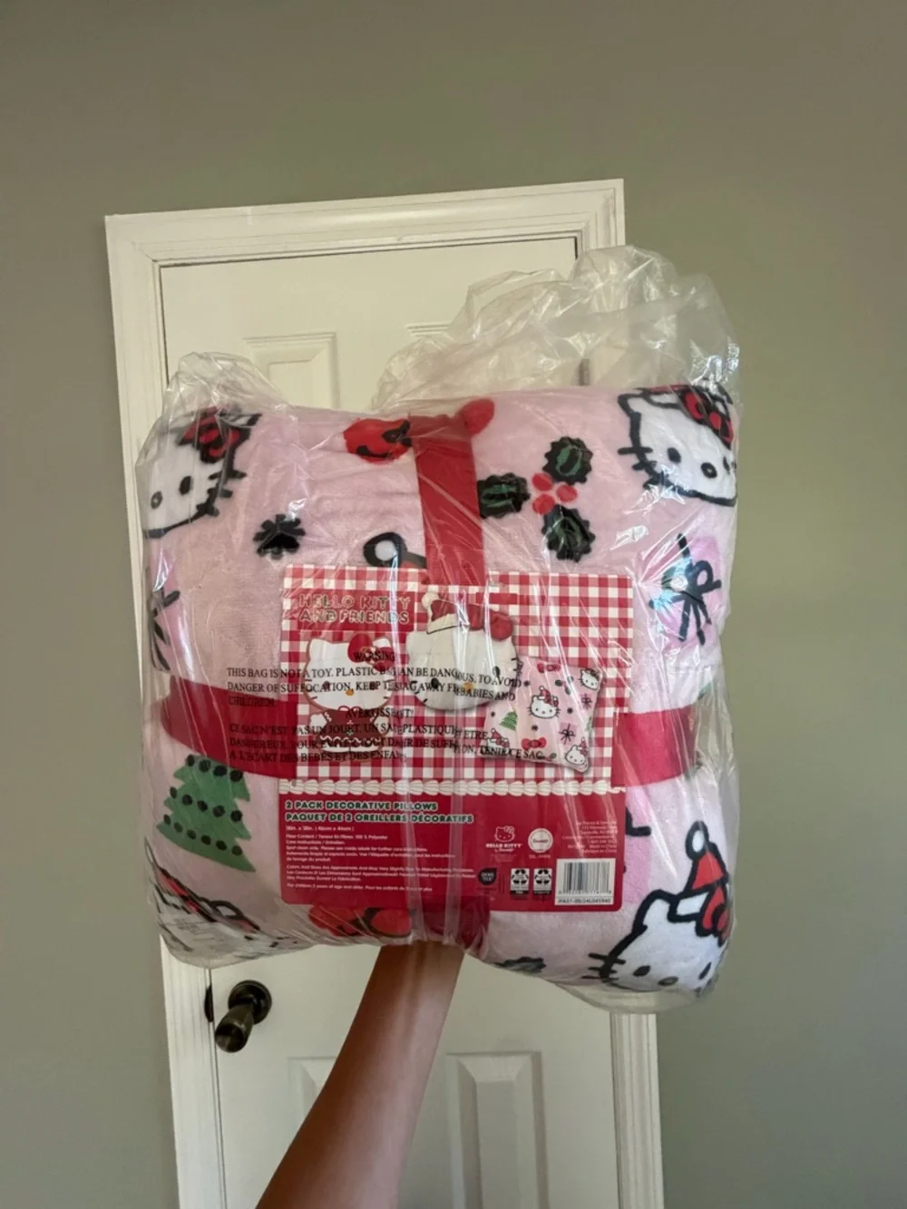 Sanrio Hello Kitty Plush Pillow - White with Pink Bow and Yellow Nose